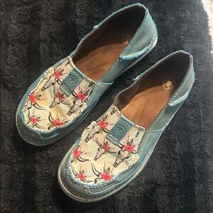 Ariat Teal and Cream Floral Slip-Ons